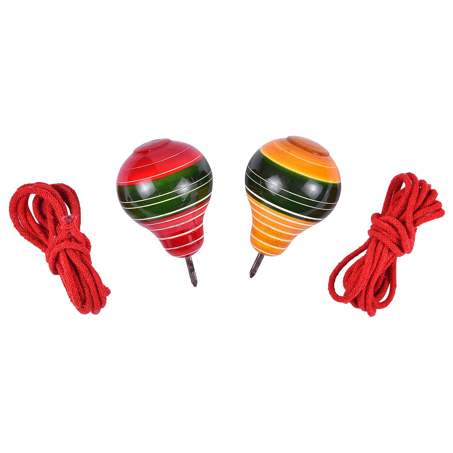 Traditional Wooden Spinning Tops with String  Set of 2