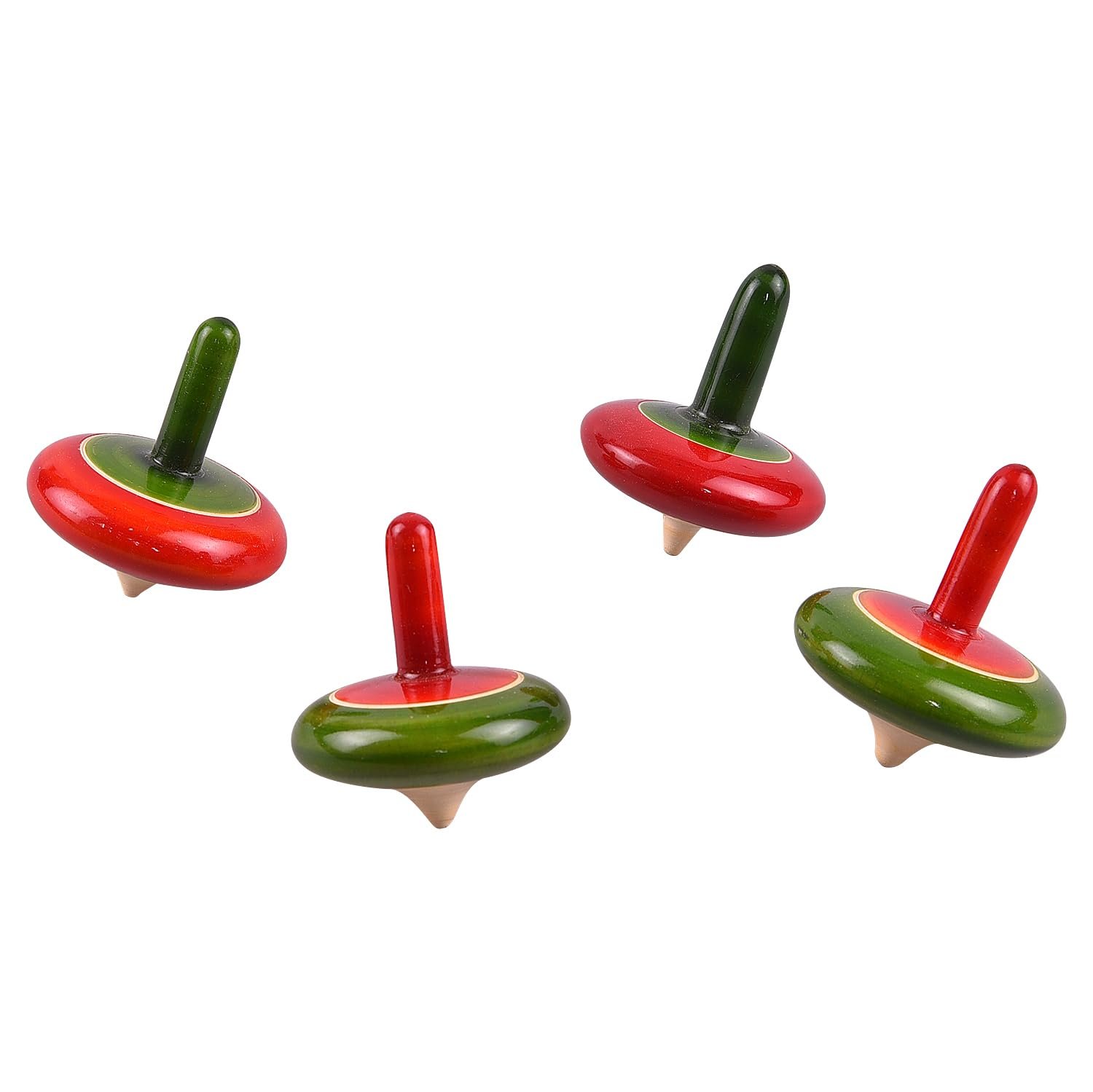 Wooden Hand Spinning Tops (Buguri, Lattu)  Pack of 4