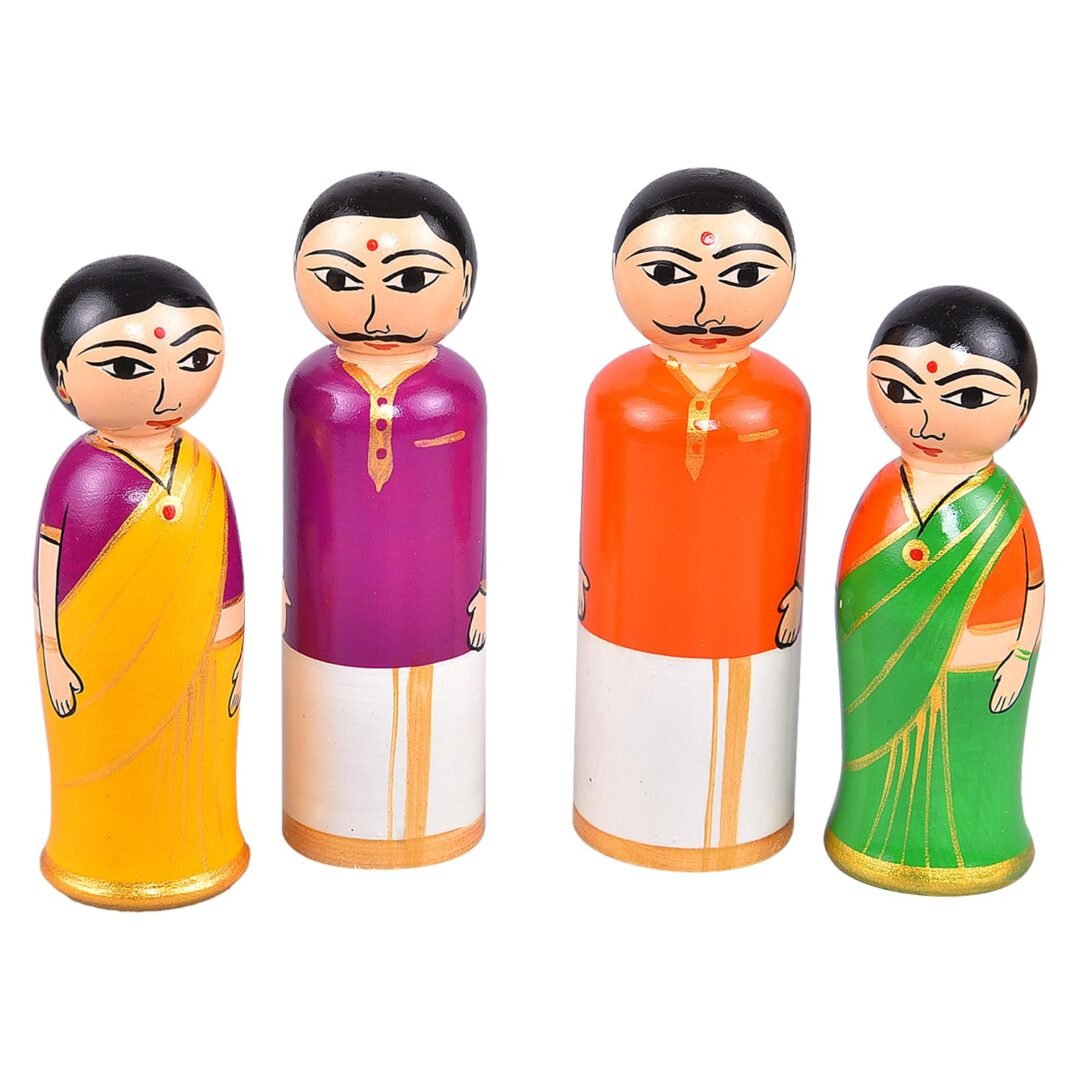 Channapatna Wooden Handpainted South Indian Couple Dolls  Set of 2