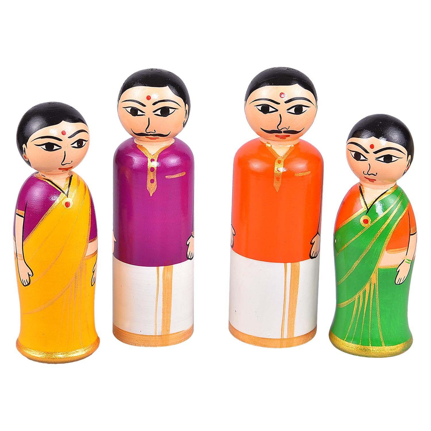 Channapatna Wooden Handpainted South Indian Couple Dolls  Set of 2