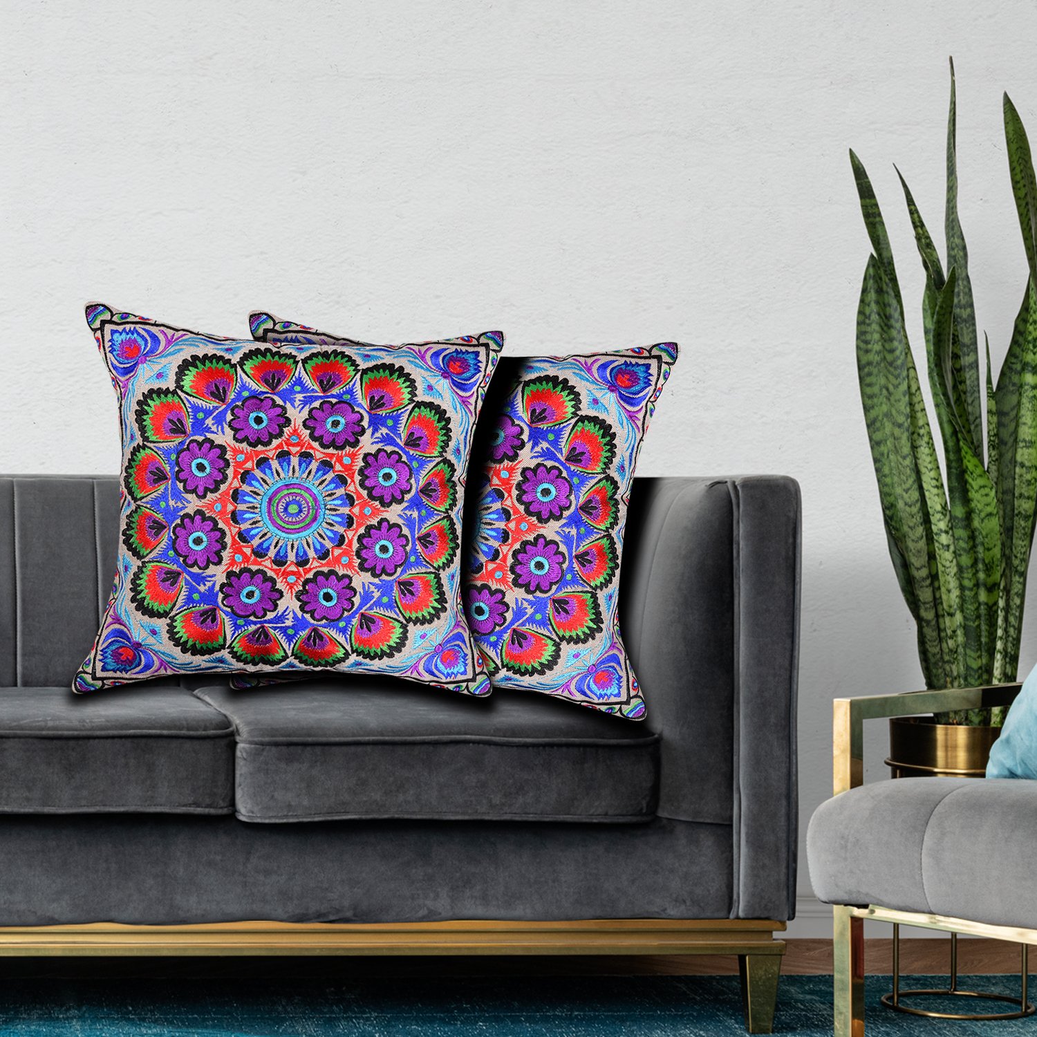 Cushion Cover Rangoli Flower Peacock