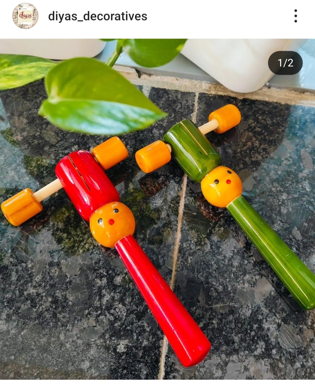 Wooden Lacquer Rattle Set Of 2