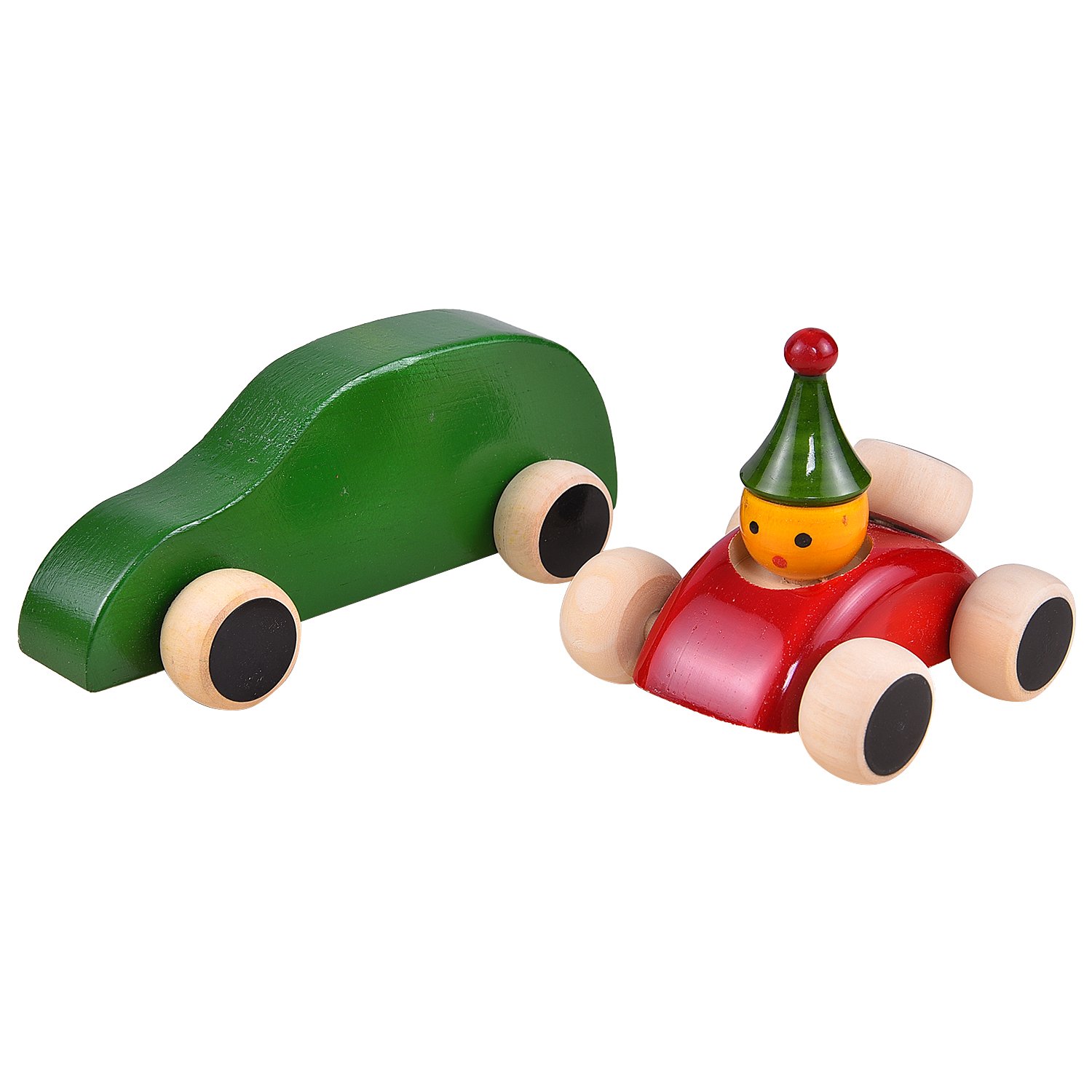 Wooden Push Pull Car & Police Car Vehicle Toys Set of 2