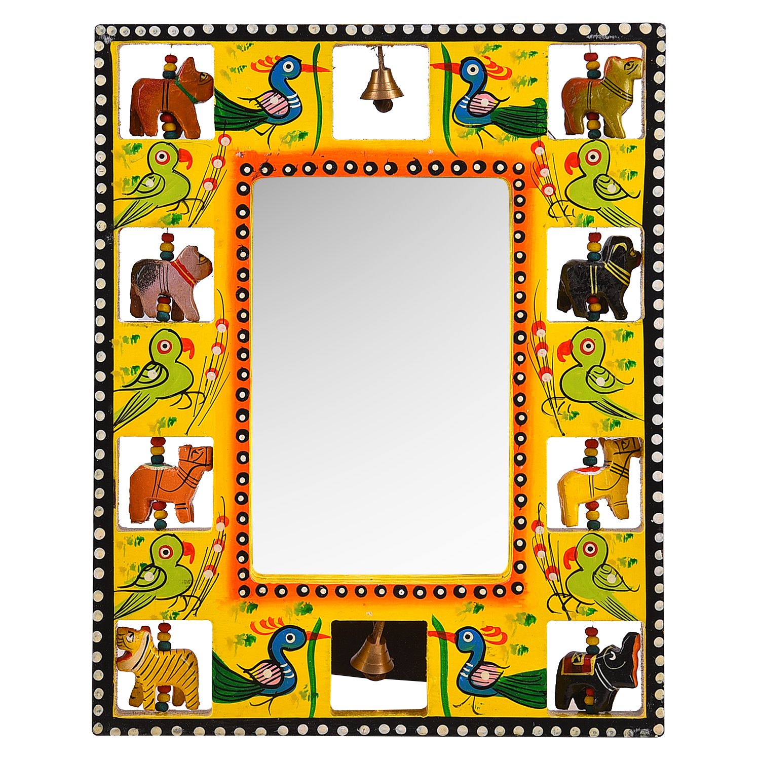 Wooden  Hand Painted Wall Mirror Yellow