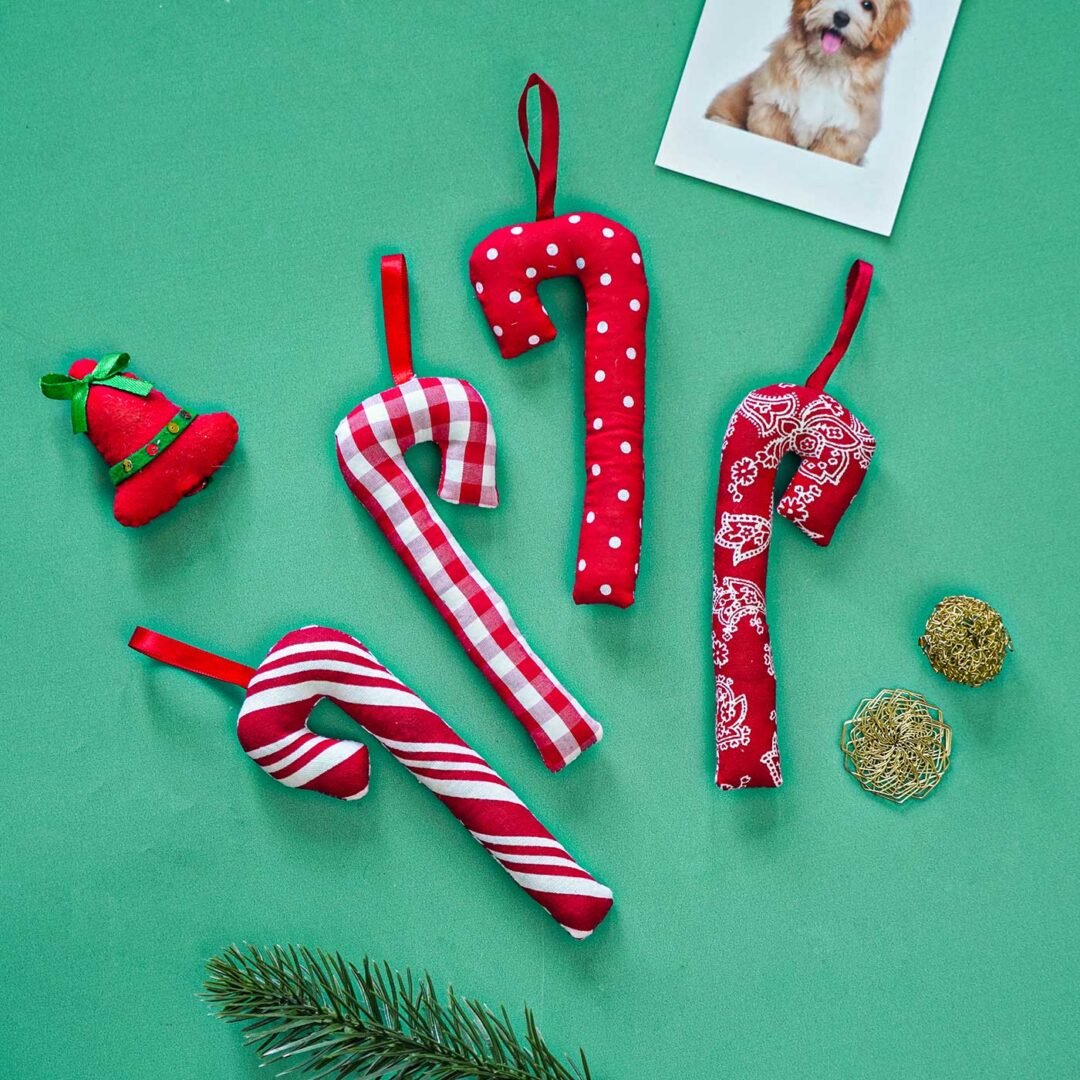 Candy Stick Cotton Ornaments For Christmas Tree Decoration | Set Of 4