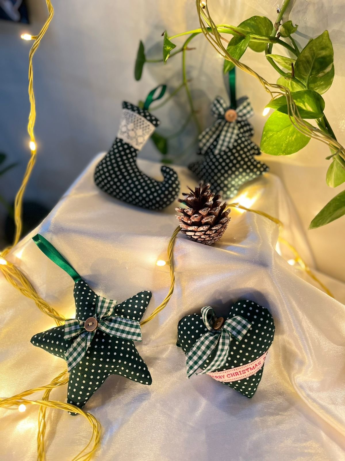 Green Polka Dot Ornaments For Christmas Tree Decoration Set of 4