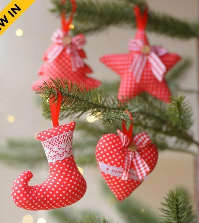 Red Polka Dot Ornaments For Christmas Tree Decoration Set of 4