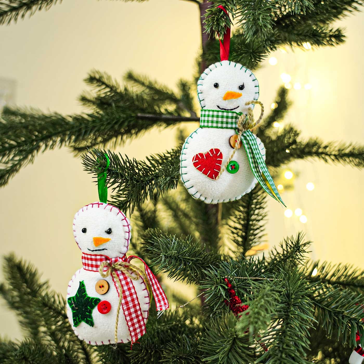 Snowman Cotton Ornaments For Christmas Tree Decoration | Set Of 2